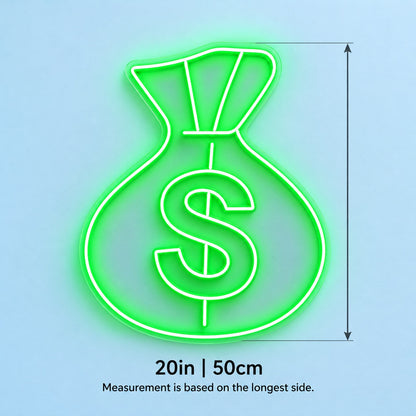 Dollar Money Bag LED Neon Sign - size guide