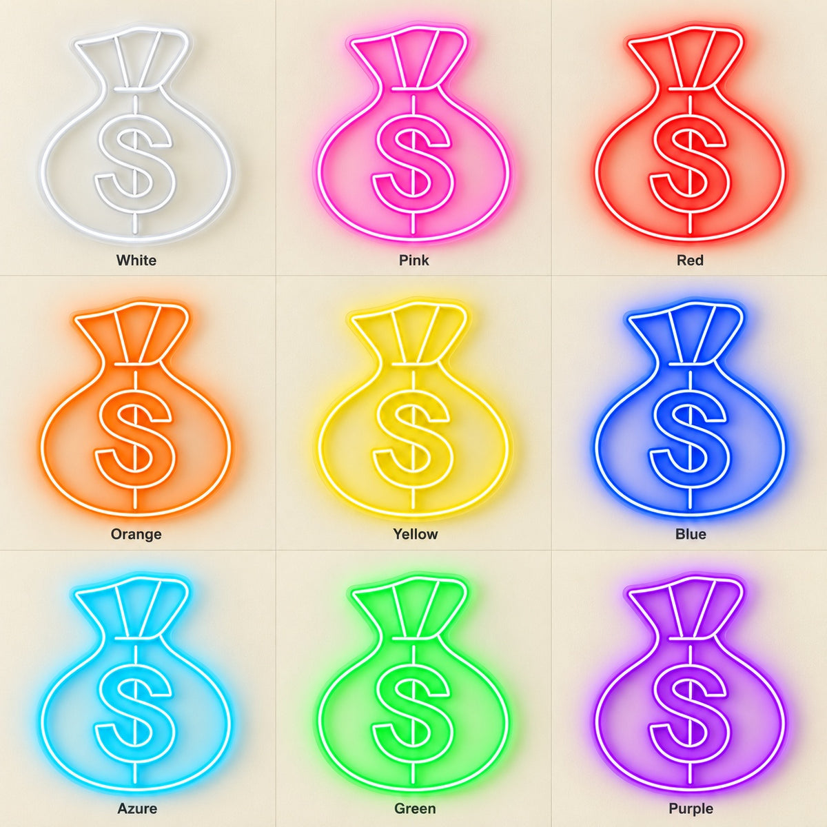 Dollar Money Bag LED Neon Sign - nine-color grid