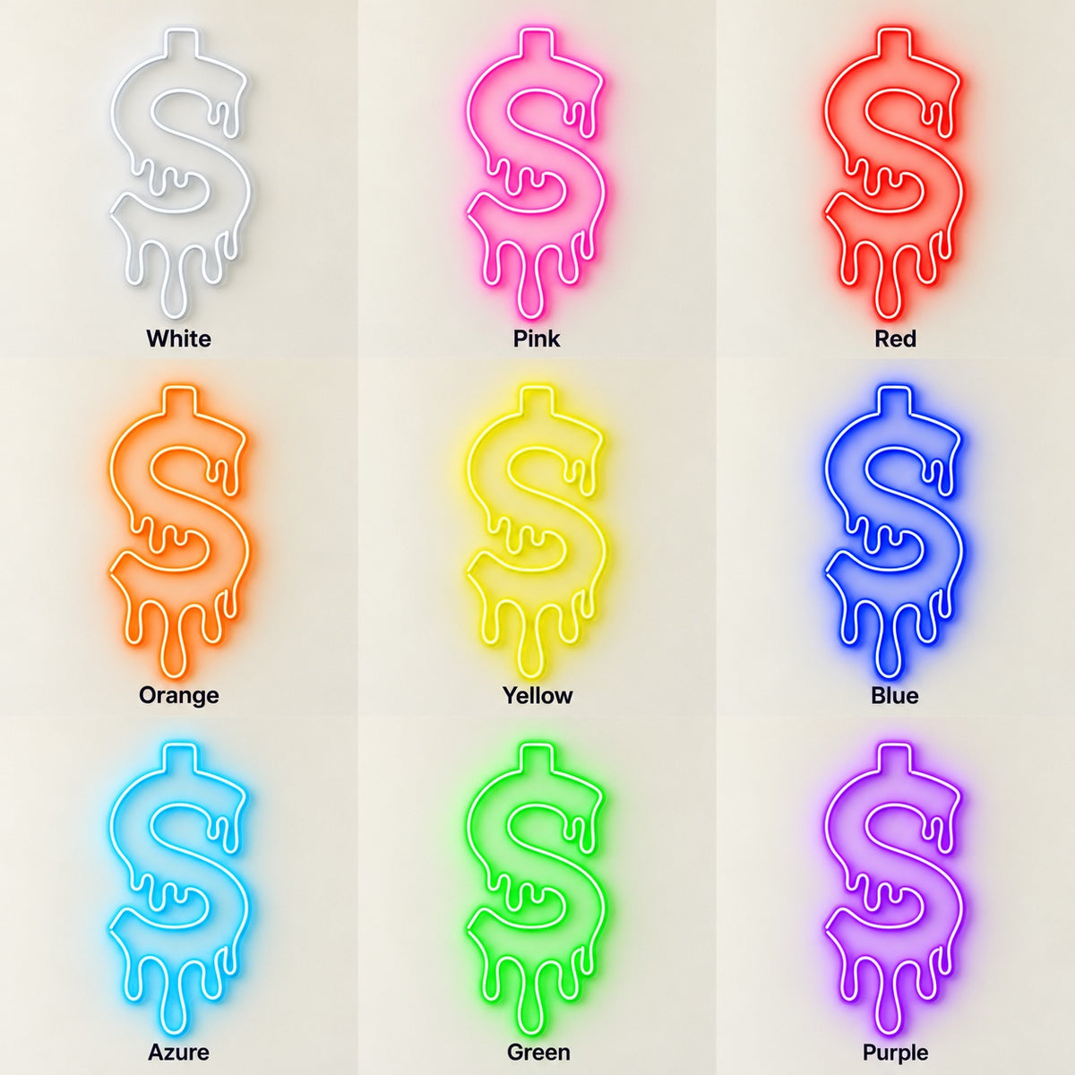 Dripping Dollar Sign LED Neon Sign - nine-color grid