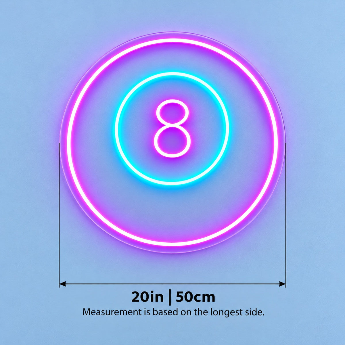 Eight Ball LED Neon Sign - size guide