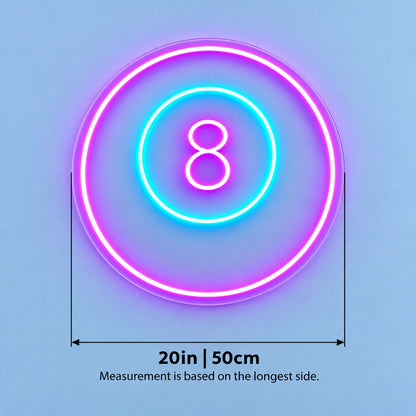 Eight Ball LED Neon Sign - size guide