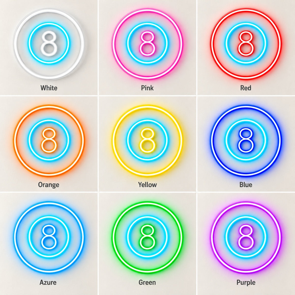 Eight Ball LED Neon Sign - nine-color grid