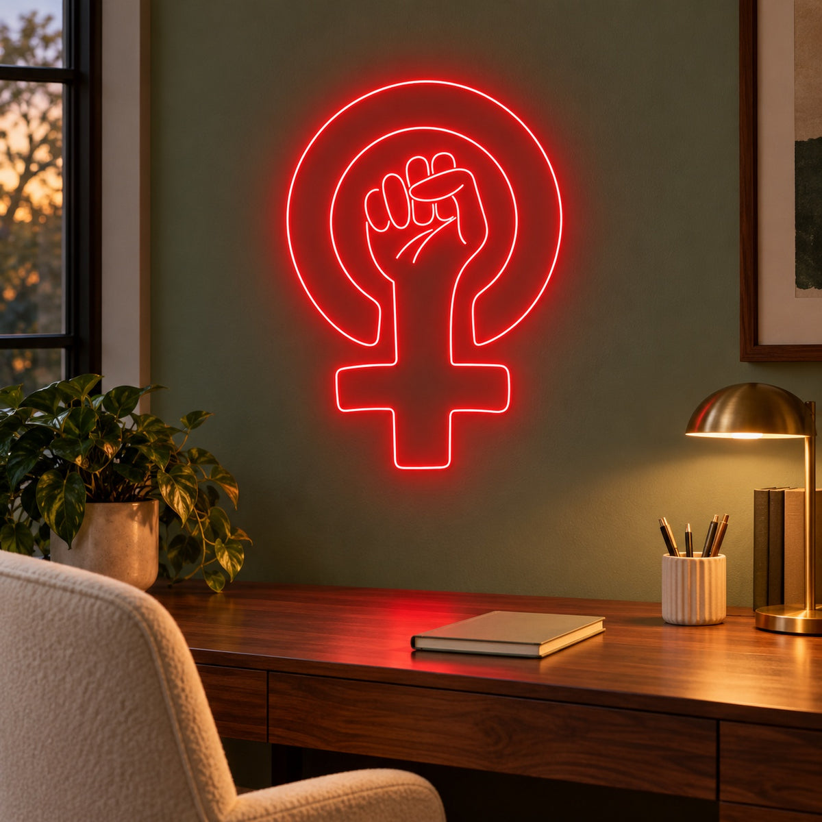 Feminist Raised Fist LED Neon Sign - advertising view