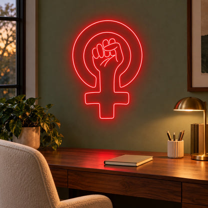 Feminist Raised Fist LED Neon Sign - advertising view