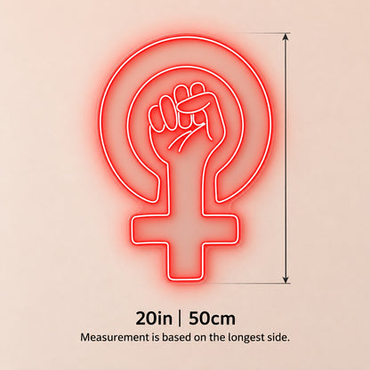 Feminist Raised Fist LED Neon Sign - size guide