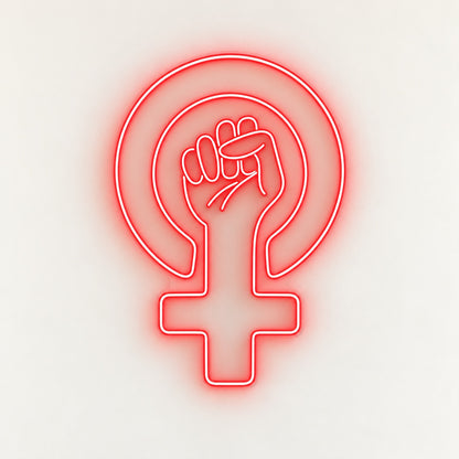 Feminist Raised Fist LED Neon Sign - natural light view