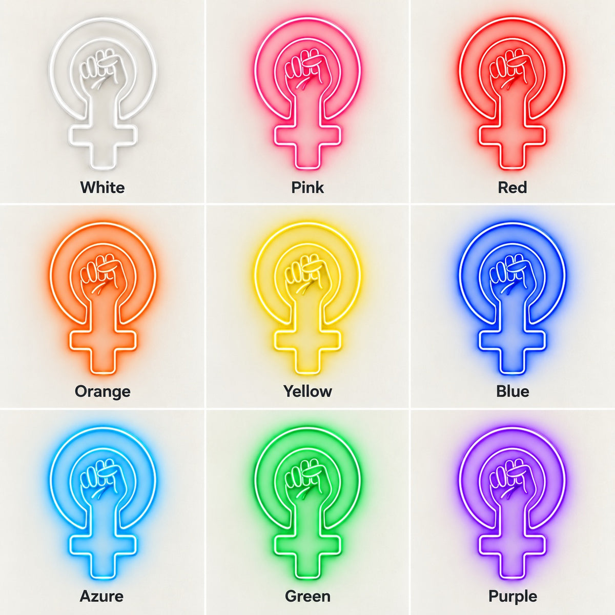 Feminist Raised Fist LED Neon Sign - nine-color grid