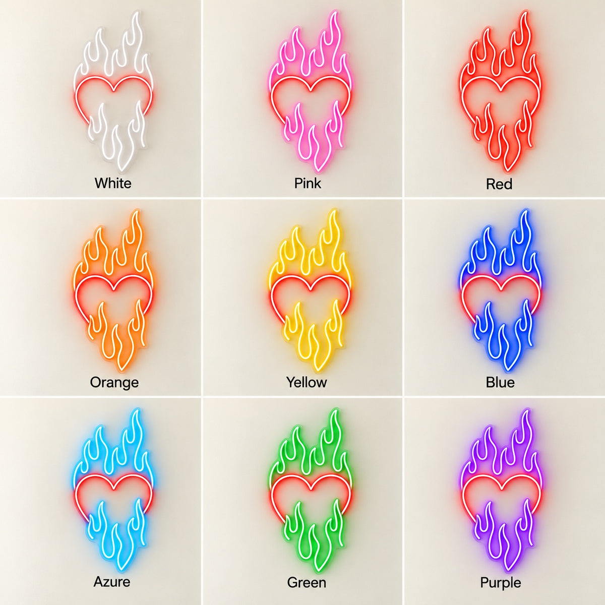 Flaming Heart LED Neon Sign - nine-color grid
