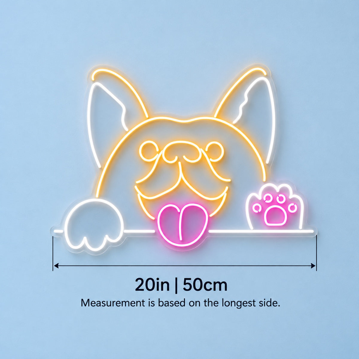 French Bulldog Paw LED Neon Sign - size guide