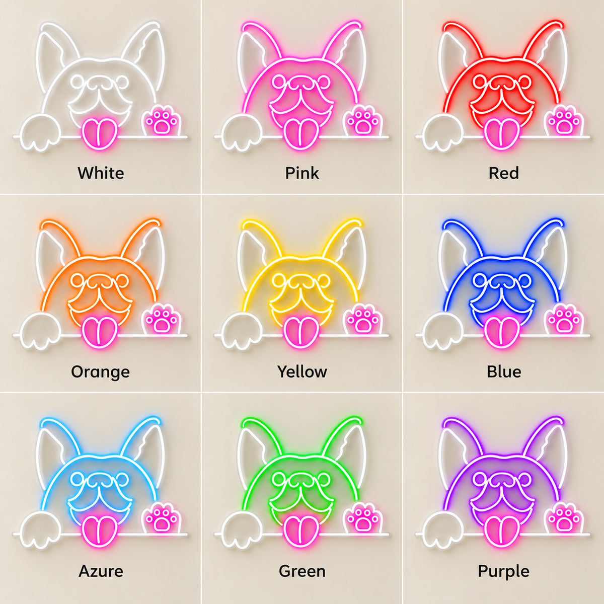 French Bulldog Paw LED Neon Sign - nine-color grid