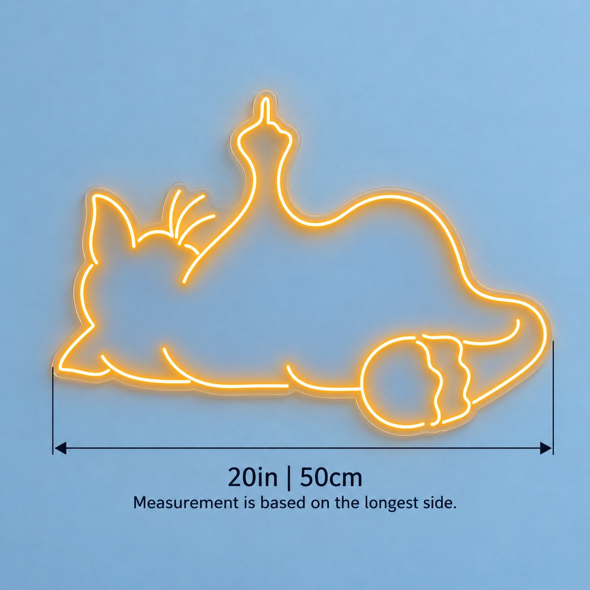Funny Cat LED Neon Sign - size guide