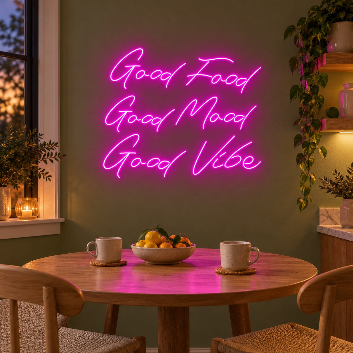 Good Food Good Mood Good Vibe LED Neon Sign - advertising view
