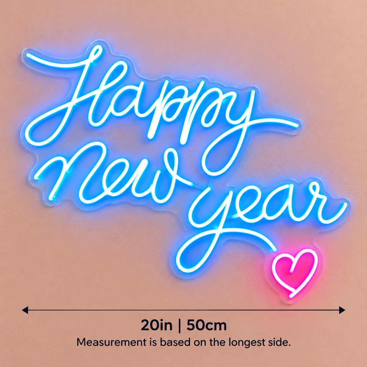Happy New Year LED Neon Sign - size guide