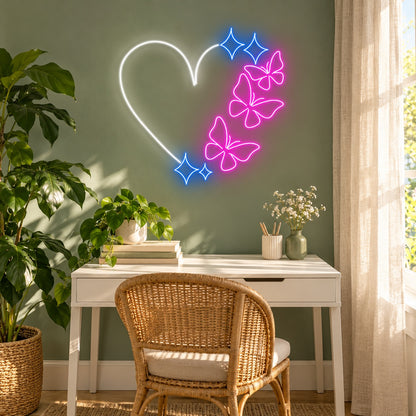 Heart Butterflies and Stars LED Neon Sign - lifestyle view