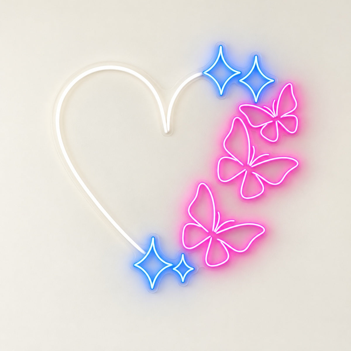 Heart Butterflies and Stars LED Neon Sign - natural light view