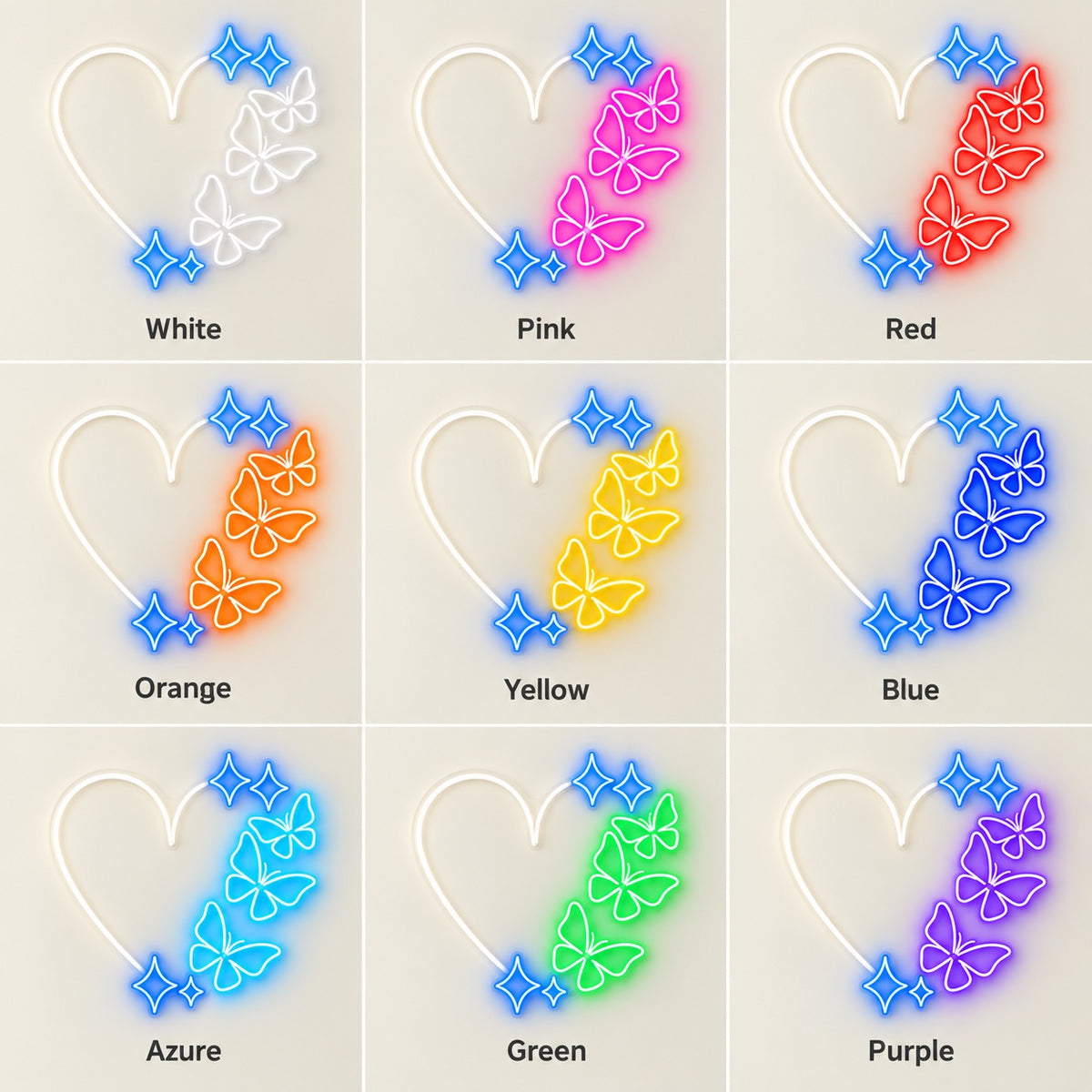 Heart Butterflies and Stars LED Neon Sign - nine-color grid