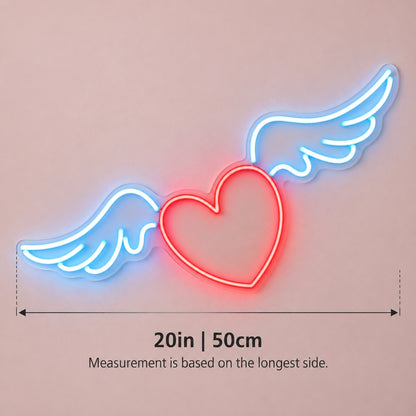 Heart With Wings LED Neon Sign - size guide