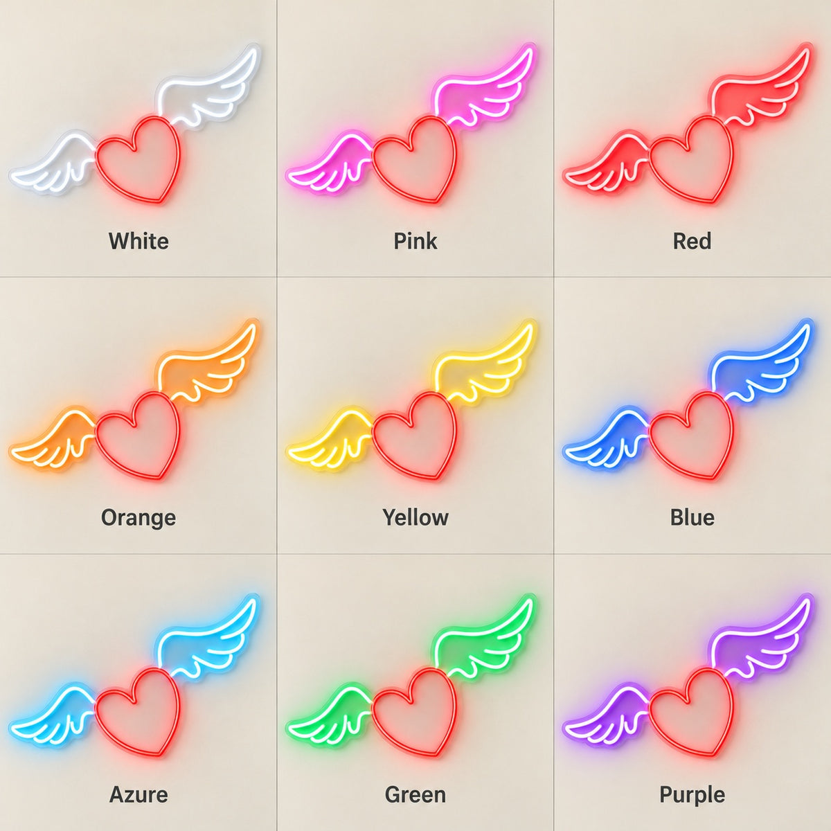 Heart With Wings LED Neon Sign - nine-color grid
