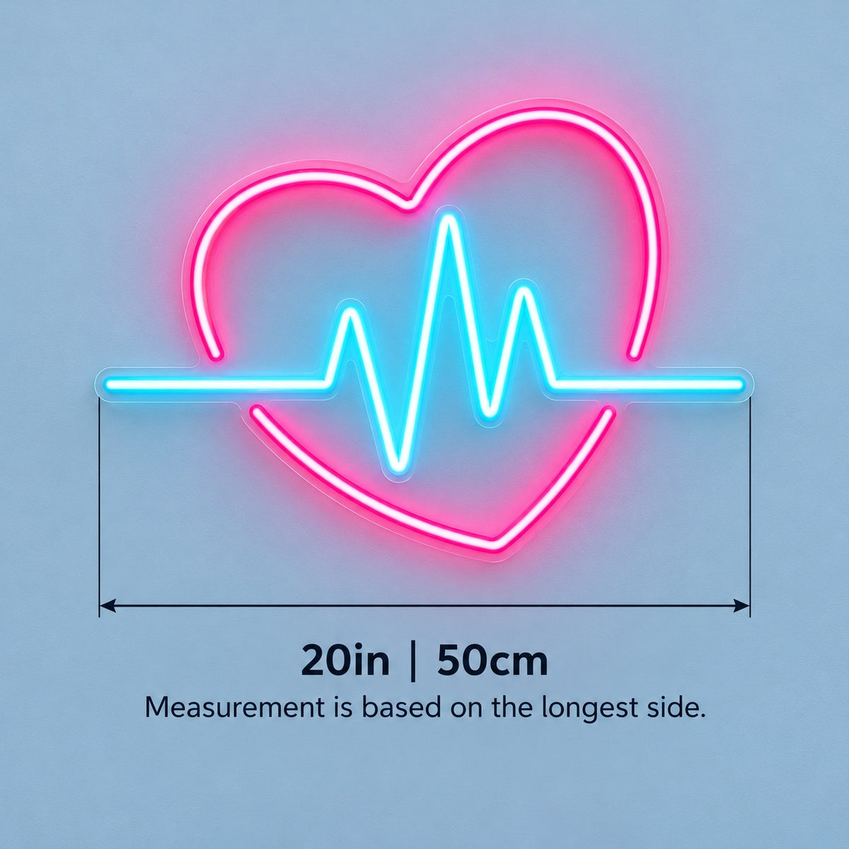 Heartbeat Heart LED Neon Sign - size guide