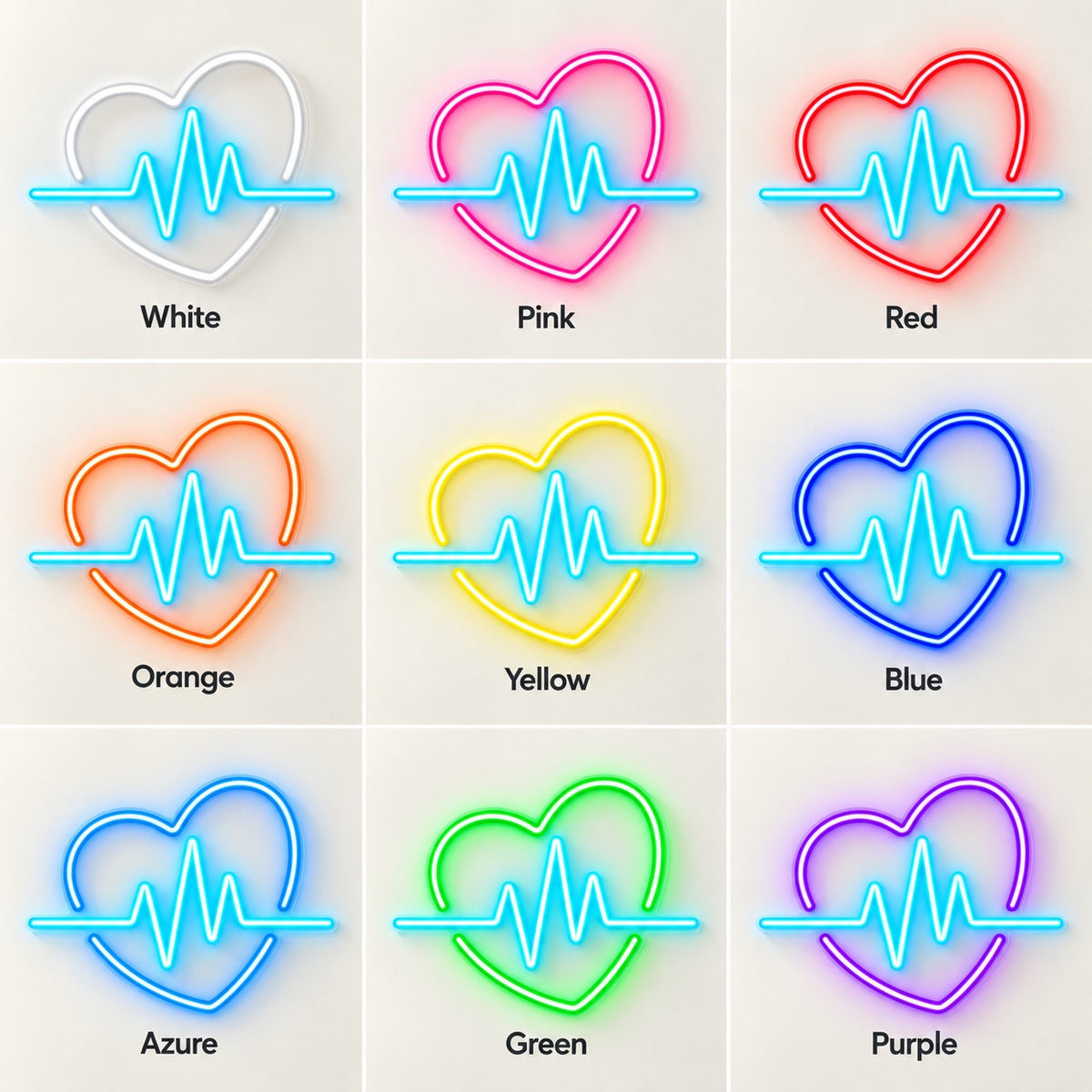 Heartbeat Heart LED Neon Sign - nine-color grid