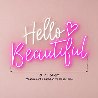 Hello Beautiful LED Neon Sign - size guide