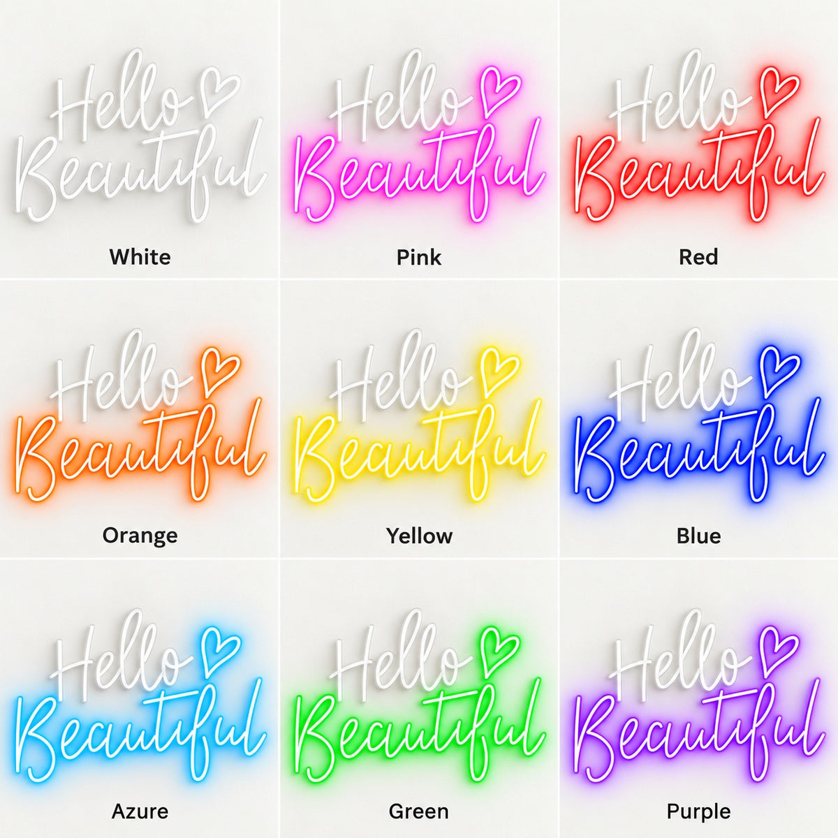 Hello Beautiful LED Neon Sign - nine-color grid