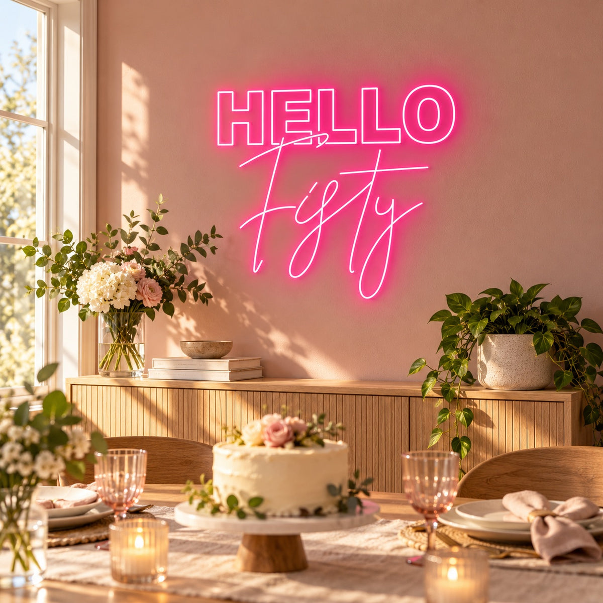 Hello Fifty LED Neon Sign - lifestyle view