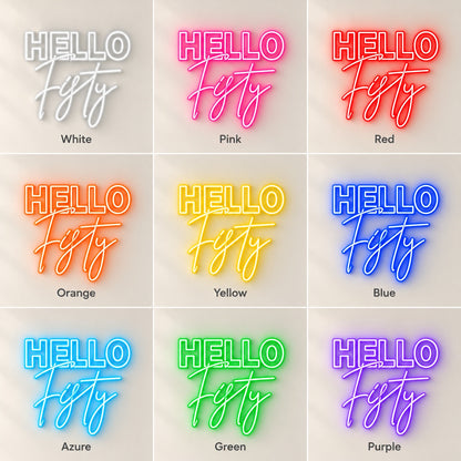 Hello Fifty LED Neon Sign - nine-color grid