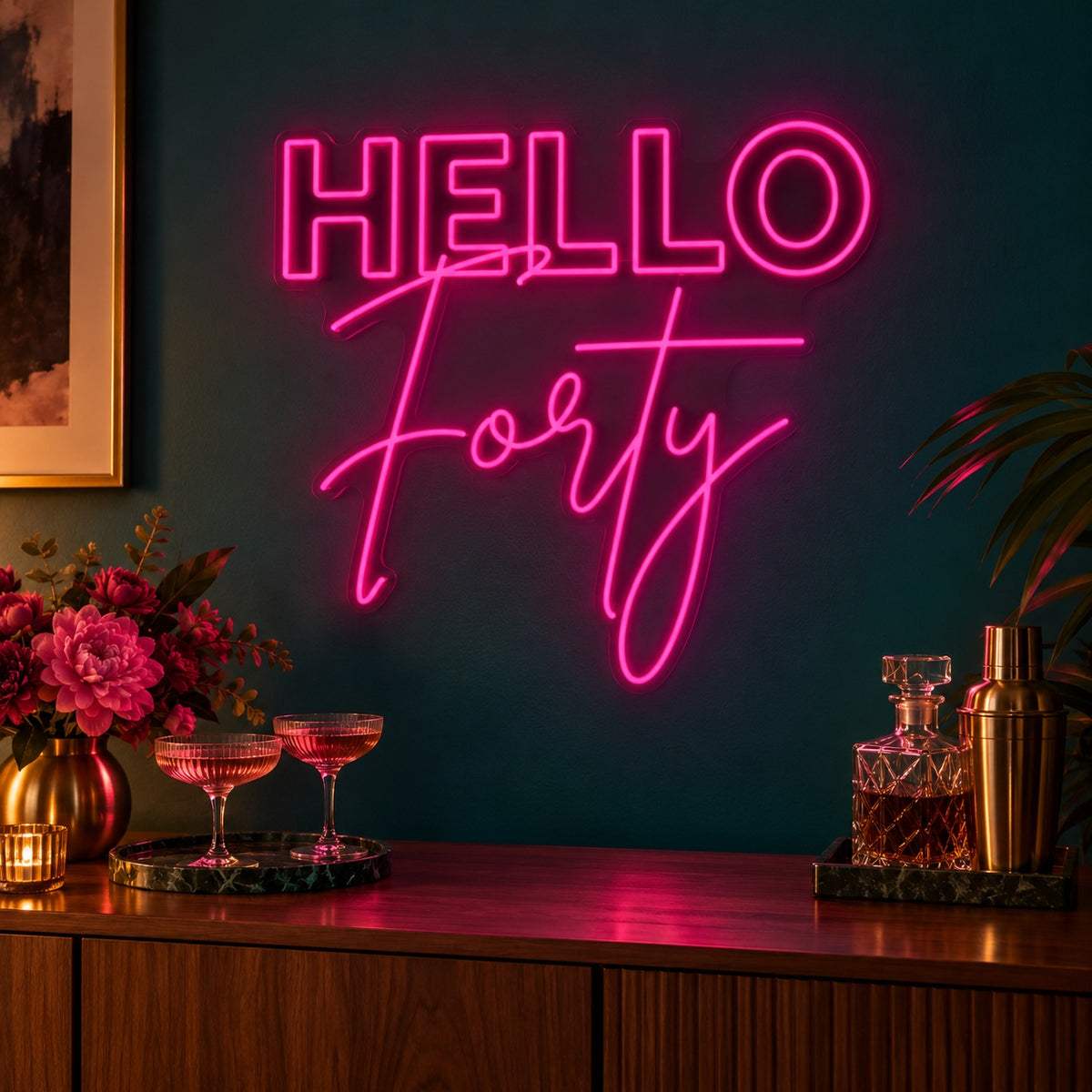 Hello Forty LED Neon Sign - advertising view