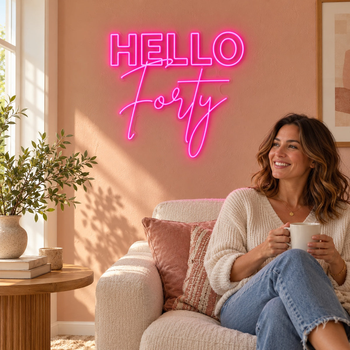 Hello Forty LED Neon Sign - lifestyle view