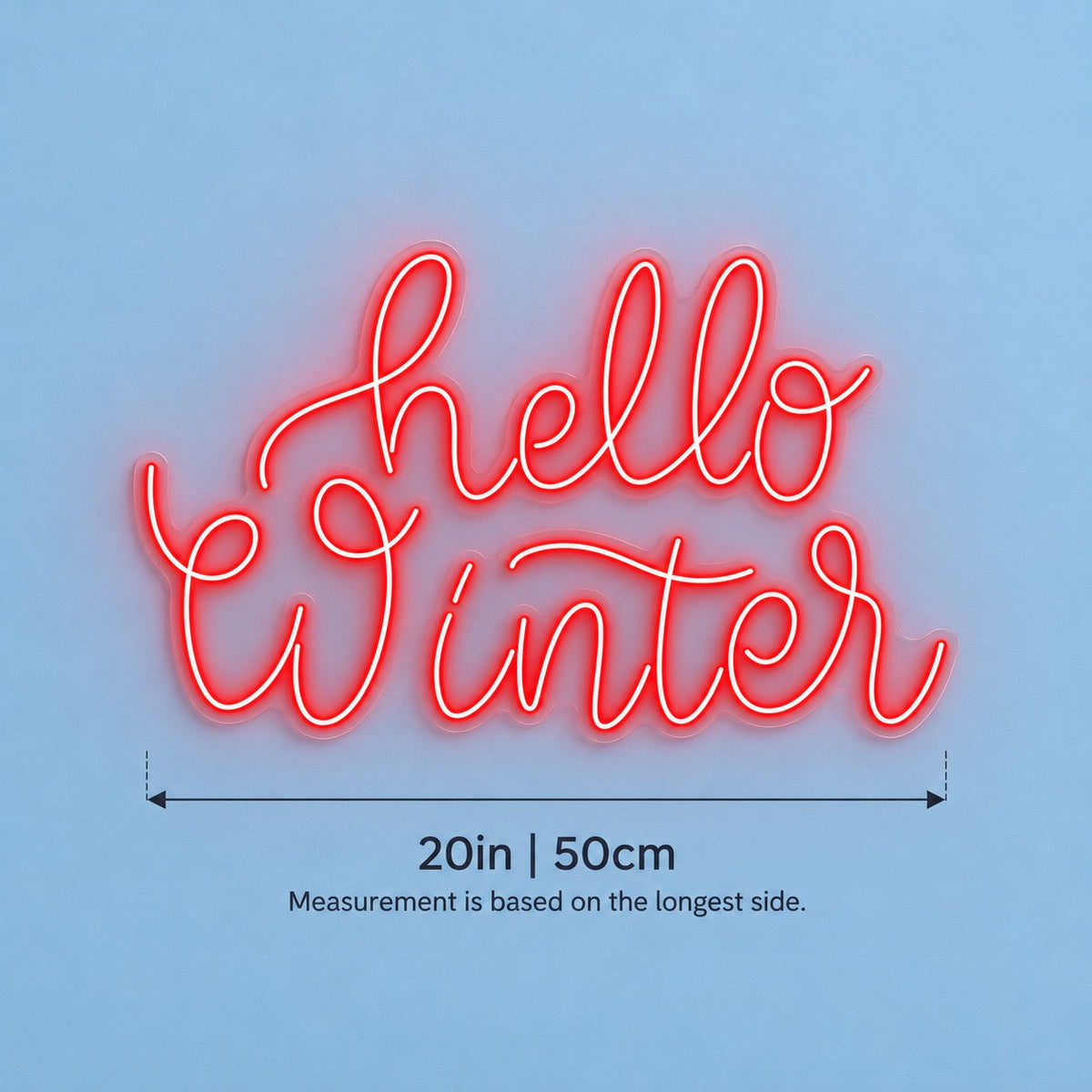 Hello Winter LED Neon Sign - size guide