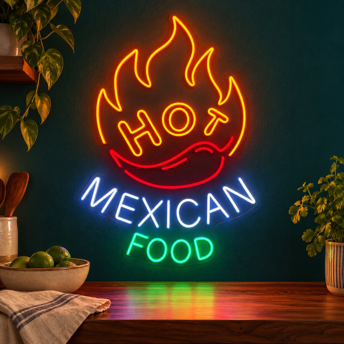 Hot Mexican Food LED Neon Sign - advertising view