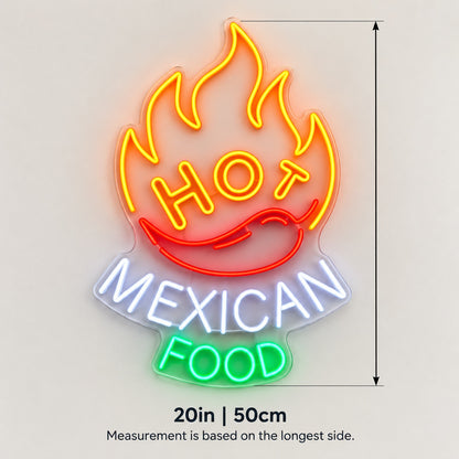 Hot Mexican Food LED Neon Sign - size guide