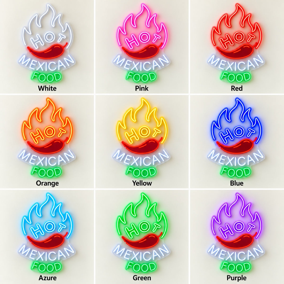 Hot Mexican Food LED Neon Sign - nine-color grid