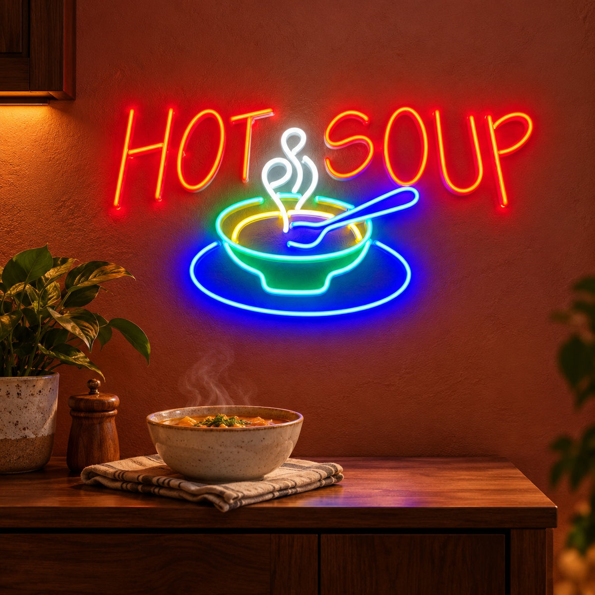 Hot Soup LED Neon Sign - advertising view