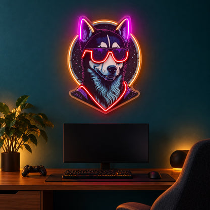 Husky With Sunglasses LED Neon Sign - advertising view