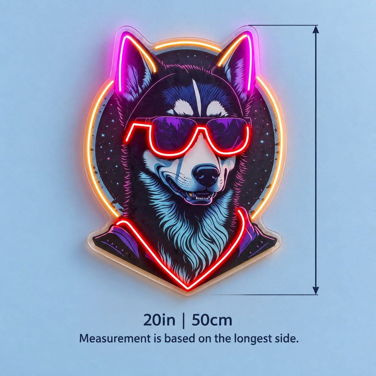Husky With Sunglasses LED Neon Sign - size guide
