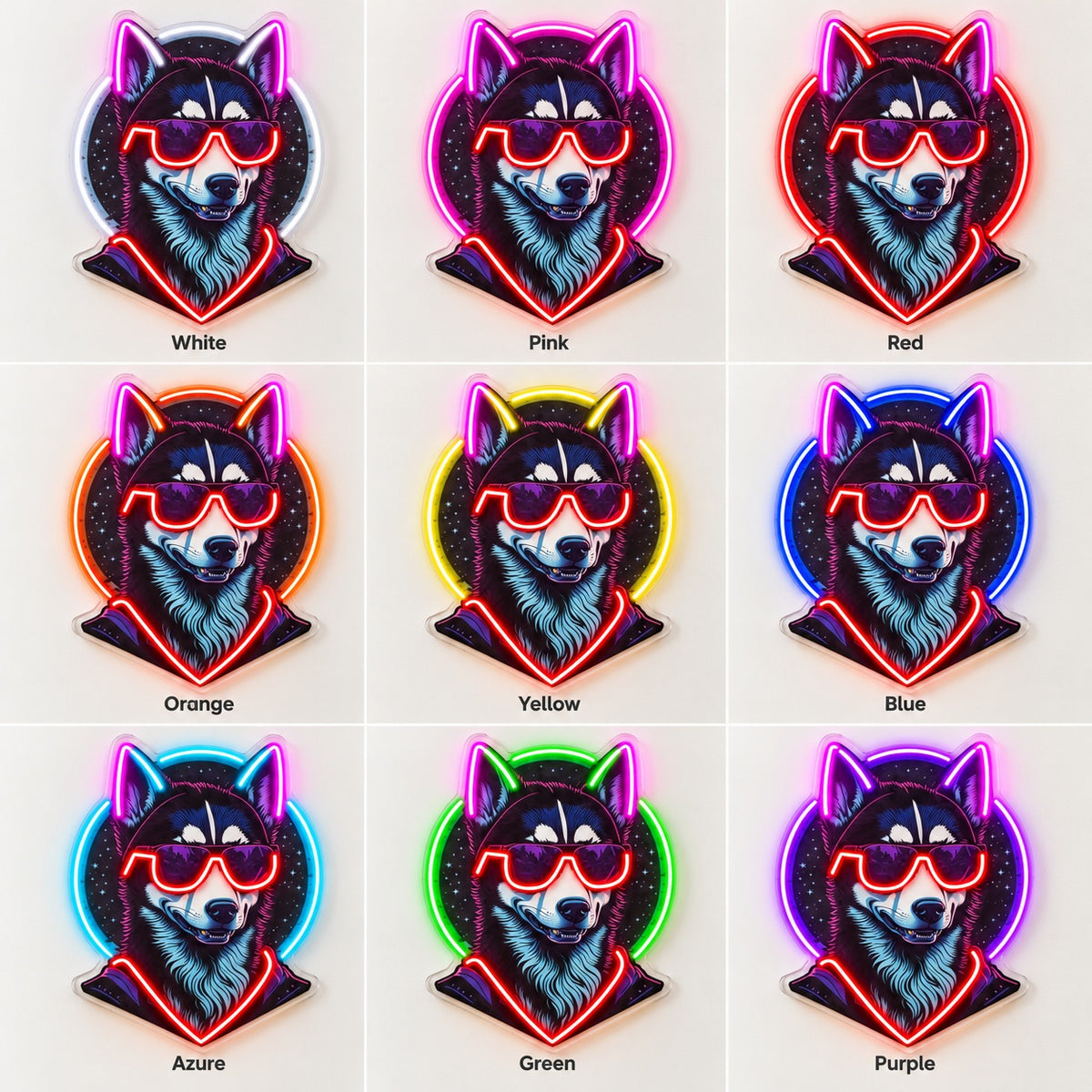 Husky With Sunglasses LED Neon Sign - nine-color grid