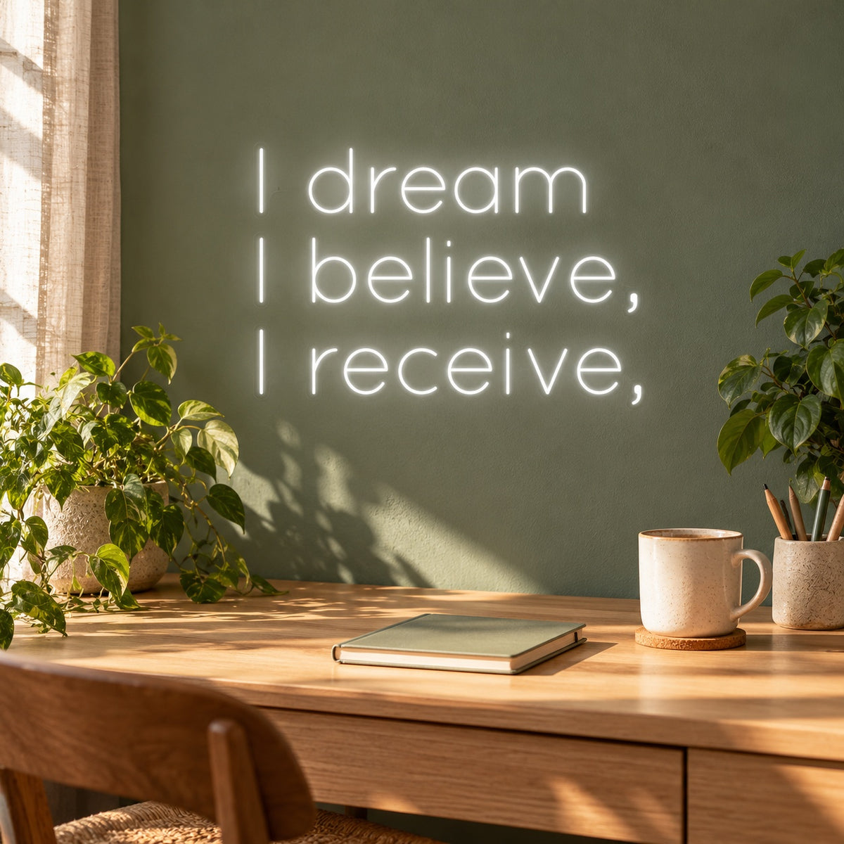 I Dream I Believe I Receive LED Neon Sign - lifestyle view