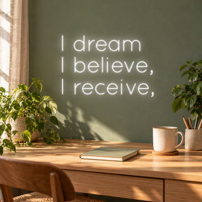 I Dream I Believe I Receive LED Neon Sign - lifestyle view