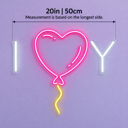 I Love Y Heart Balloon LED Neon Sign - size guide