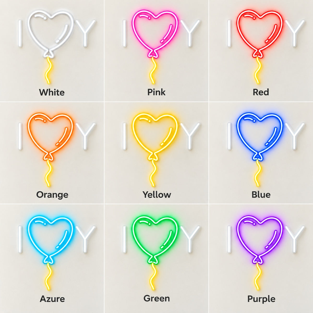 I Love Y Heart Balloon LED Neon Sign - nine-color grid