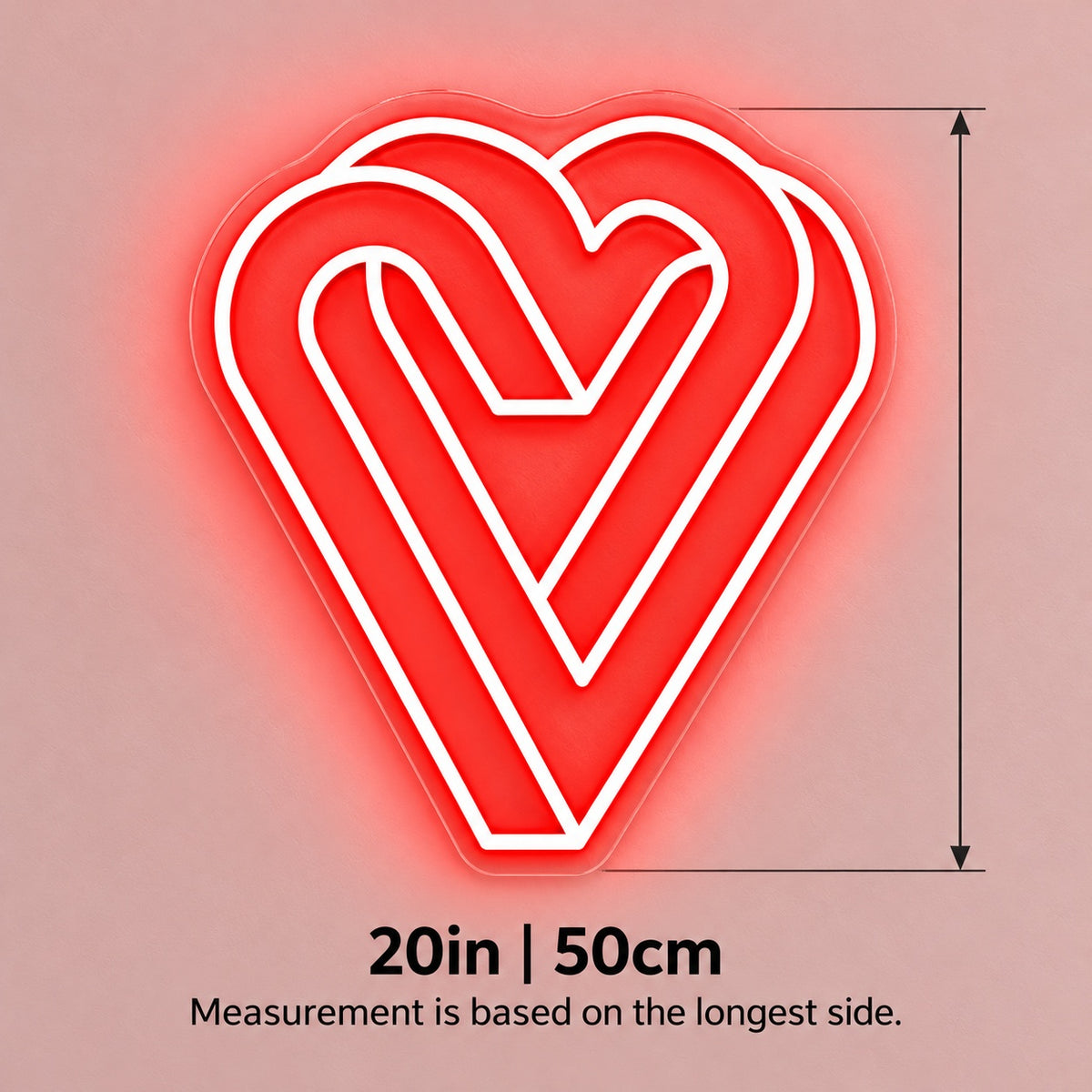 Intertwined Heart LED Neon Sign - size guide