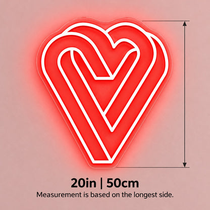 Intertwined Heart LED Neon Sign - size guide