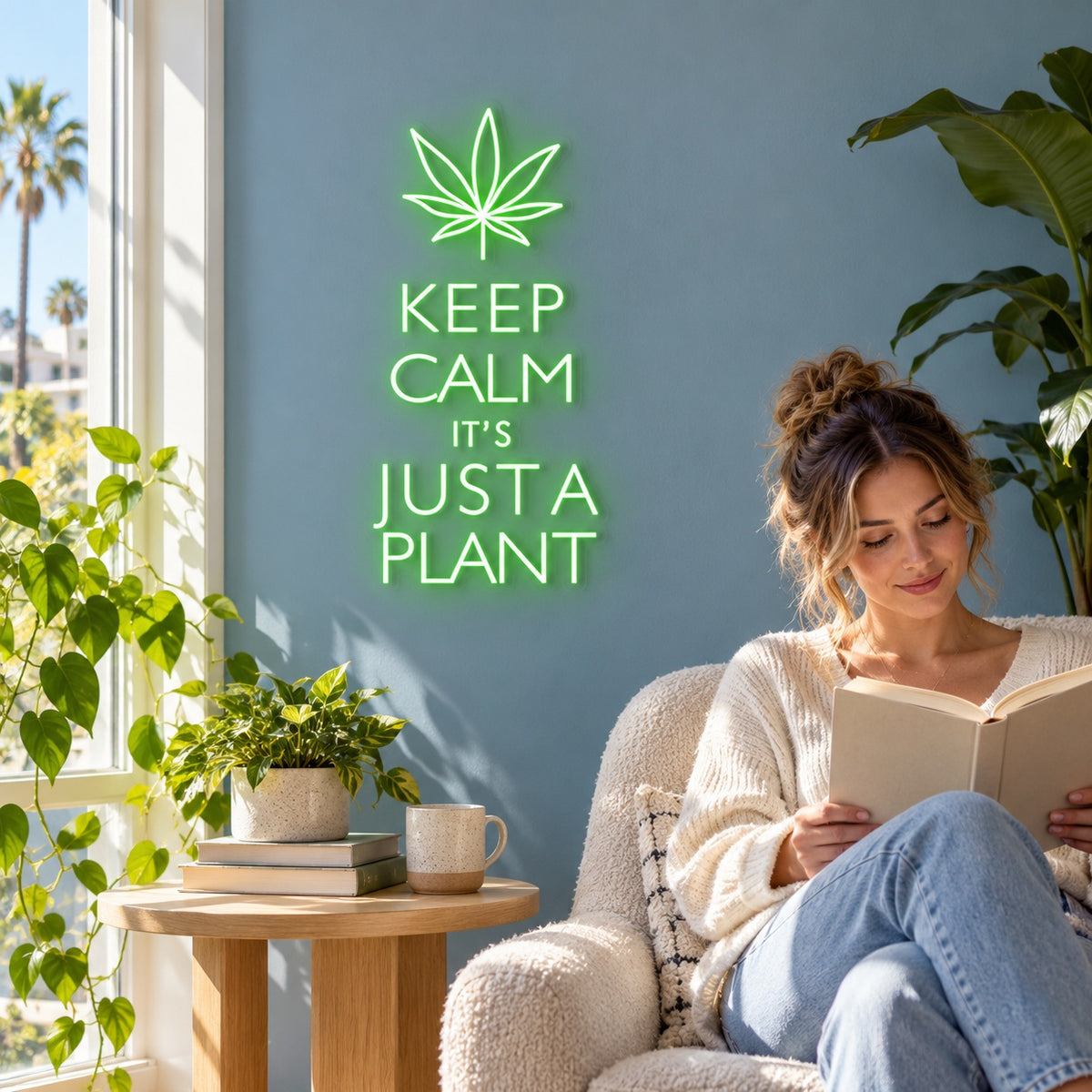 Keep Calm It's Just A Plant LED Neon Sign - lifestyle view
