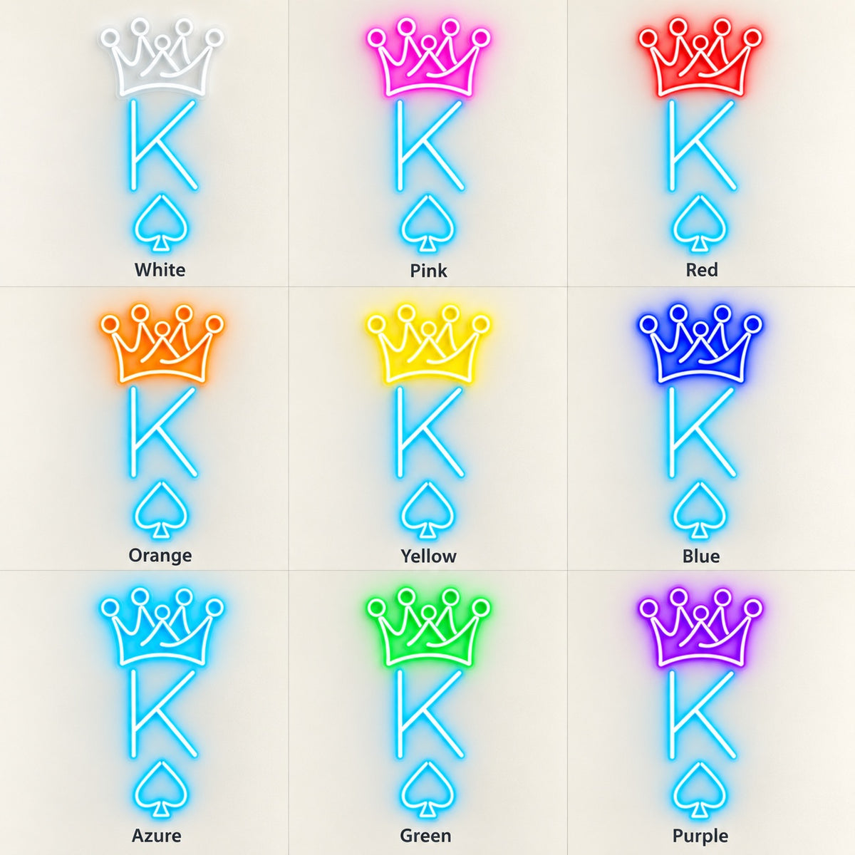 King Crown Spade LED Neon Sign - nine-color grid