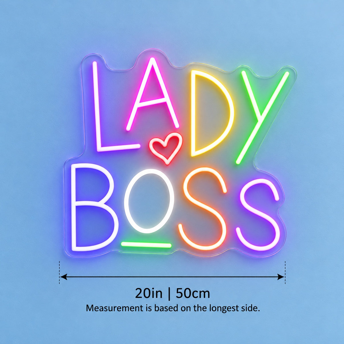 Lady Boss LED Neon Sign - size guide