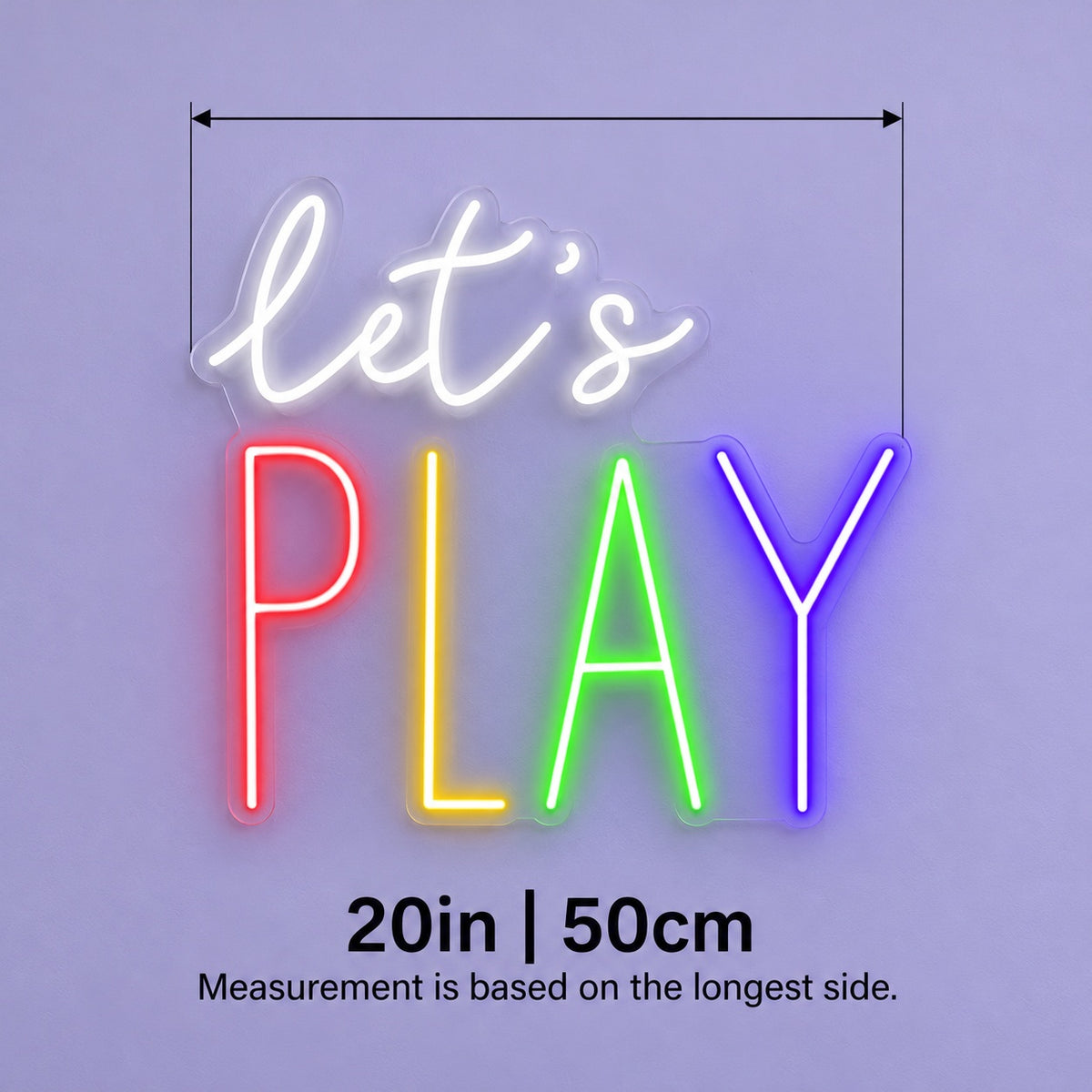 Let's Play LED Neon Sign - size guide