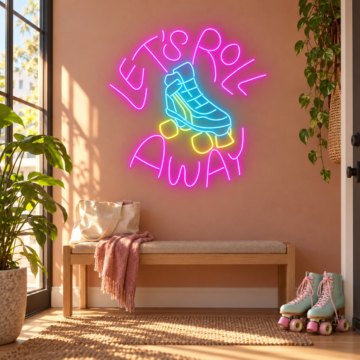 Let's Roll Away LED Neon Sign - lifestyle view
