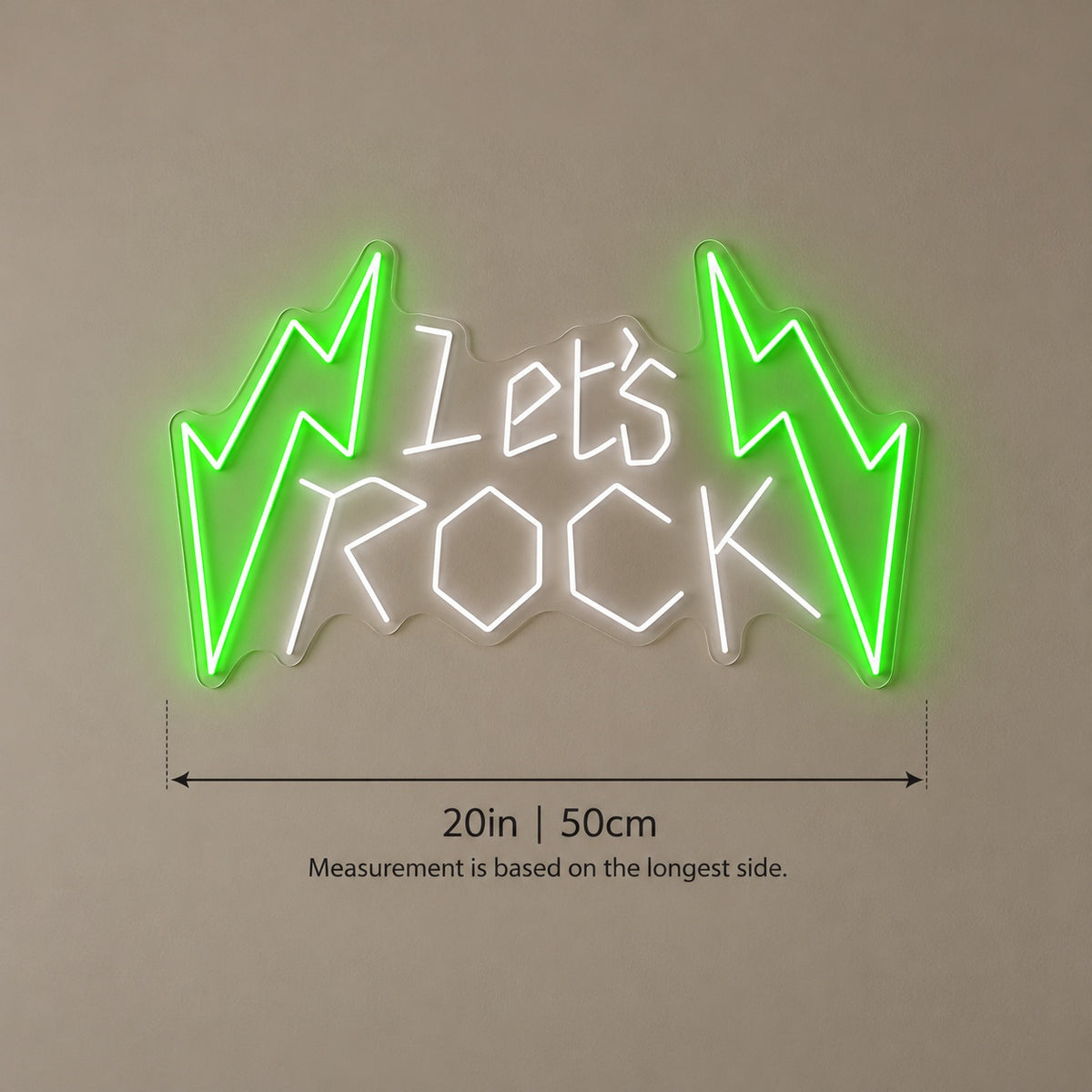Let’s Rock LED Neon Sign - size guide